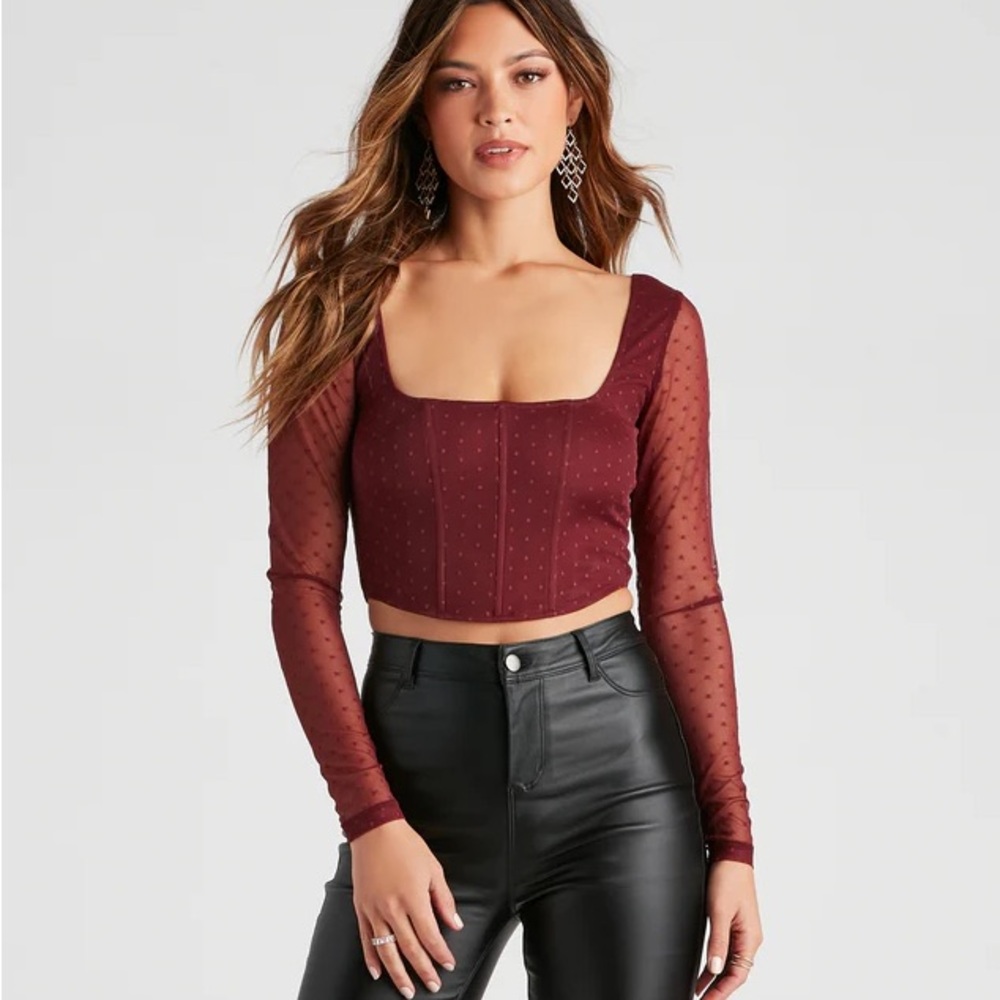 Windsor Burgundy Long Sleeve Crop Top
